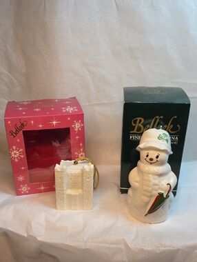 Belleek Snowman And Ardee Castle Ornaments